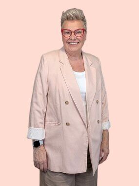 H&M Soft Pink Linen Blend Double Breasted Oversized Blazer Size M